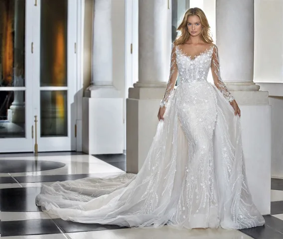 Булчинска рокля Style DP480 — Русалка — колекция Demetrios Platinum — beaded 3d lace, мъниста, блестящ тюл | Арети София