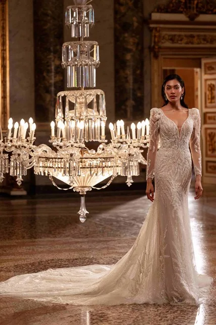 Булчинска рокля Style DP529 — Русалка — колекция Demetrios Platinum — дантела с мъниста, блестящ тюл | Арети София