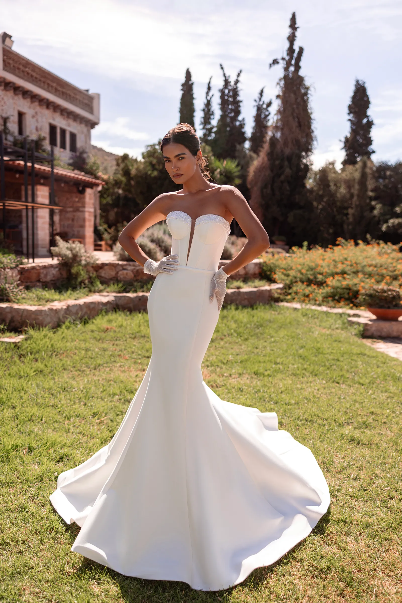 Wedding Dress Style 8295 — Mermaid — collection Cosmobella — beading, satin, stretch mikado | Areti Sofia