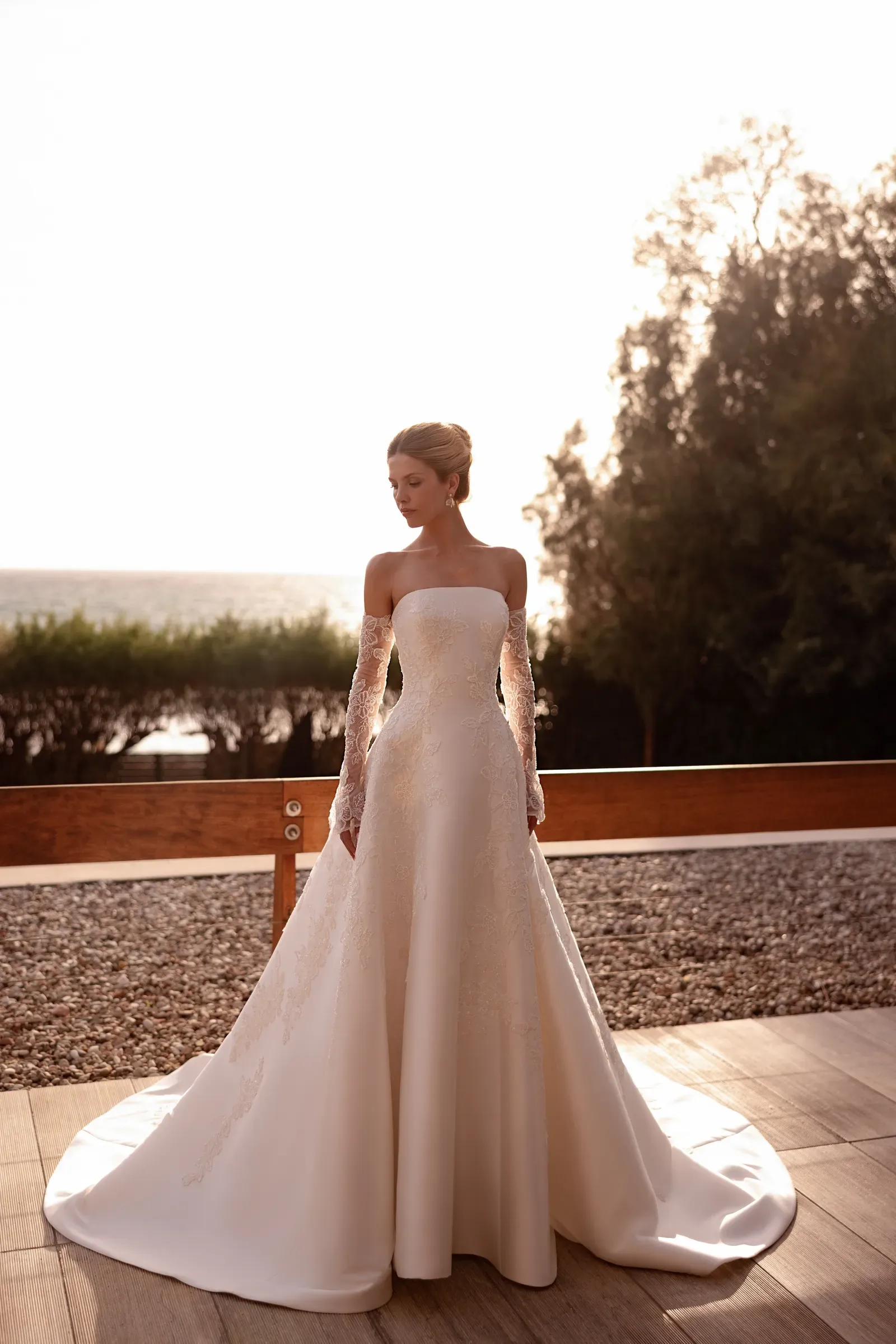 Wedding Dress Style 1566 — A-line — collection Demetrios — beaded lace, mikado, satin | Areti Sofia